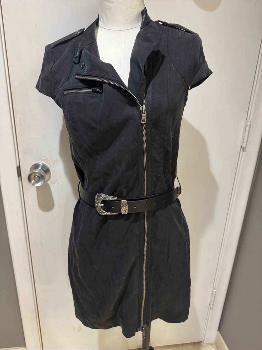 A/X Armani Exchange Black Moto Zip-Front Mini Dress
